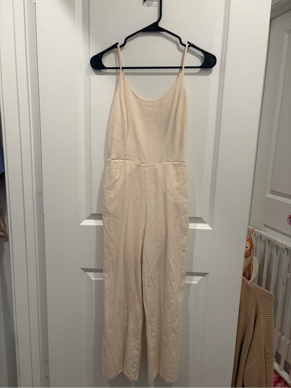 Cream Sleeveless Textured Wide-Leg Jumpsuit